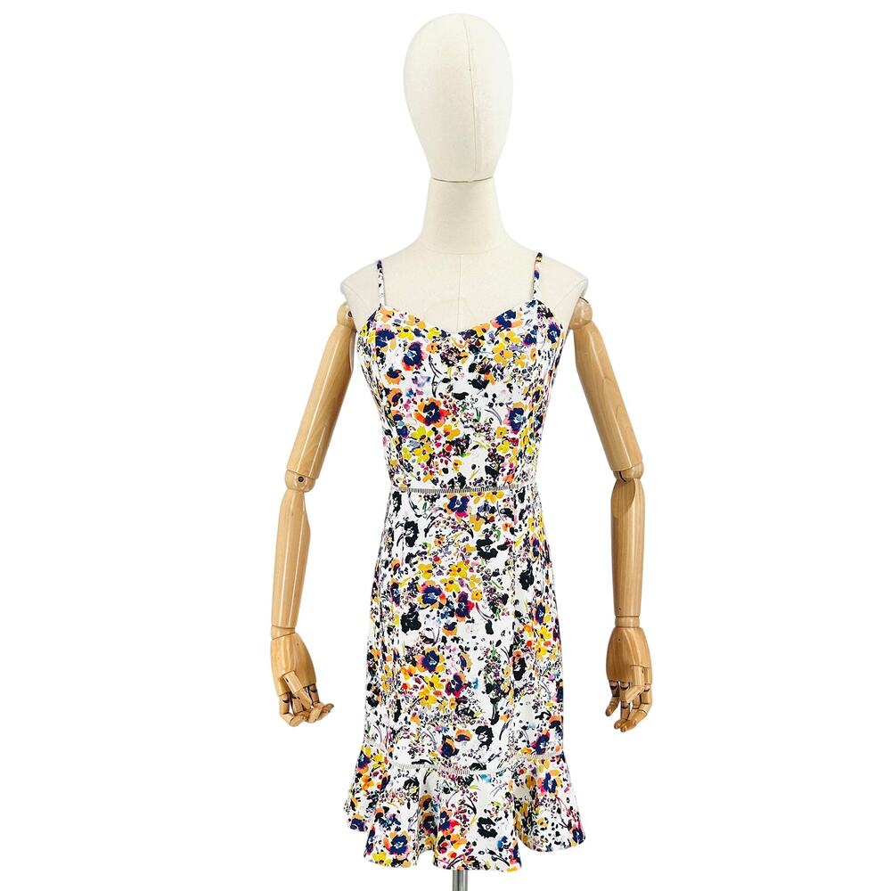 NWT Betsey Johnson White Floral Ruffle Hem Sleeveless Mini Dress